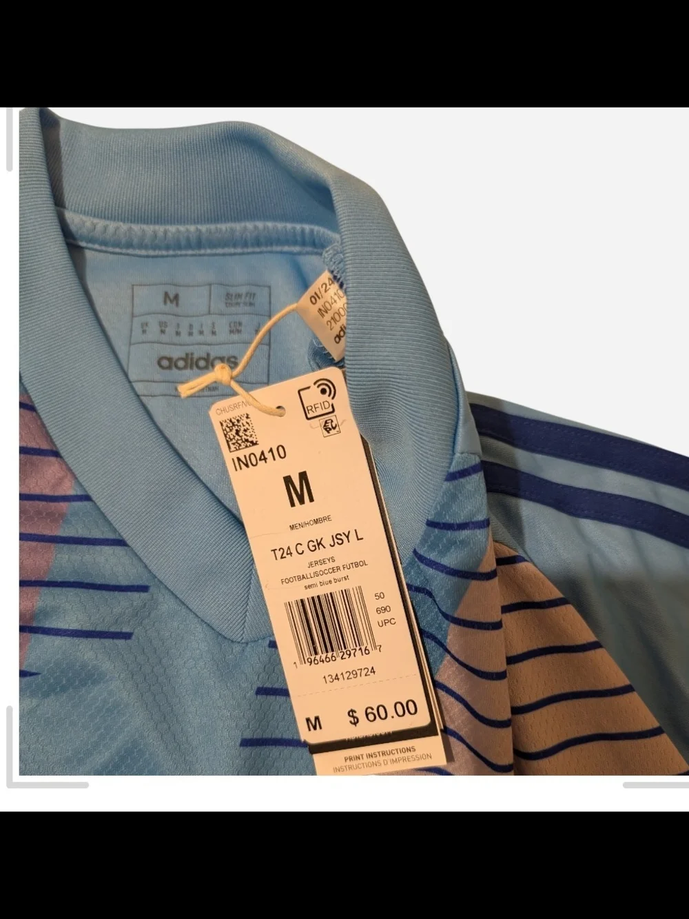adidas Light Blue Athletic Top with Pink Dot Print and Navy Trim